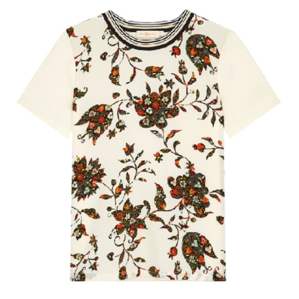 Tory Burch New Ivory Silk Front T-Shirt